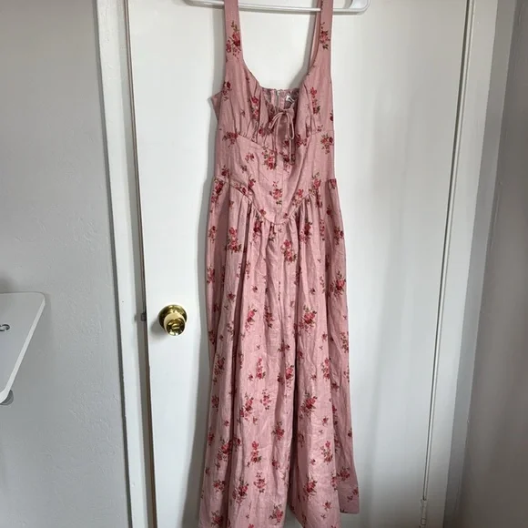 New Reformation Pink Balia Linen Midi Dress in Tea Time Size 8 - Picture 7 of 8